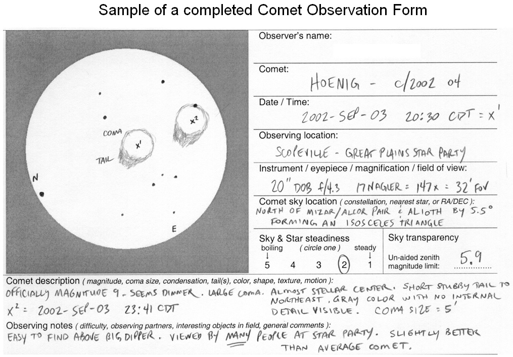 Comet Observing Program The Astronomical League Comet Observing Program The Astronomical League